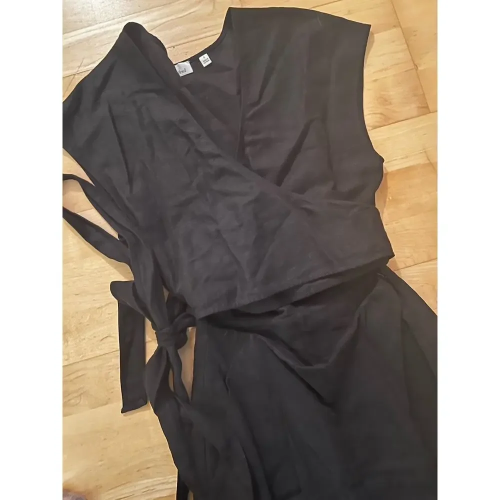 Aritzia Wilfred Brax Black Linen Wrap Bow jumpsuit 0